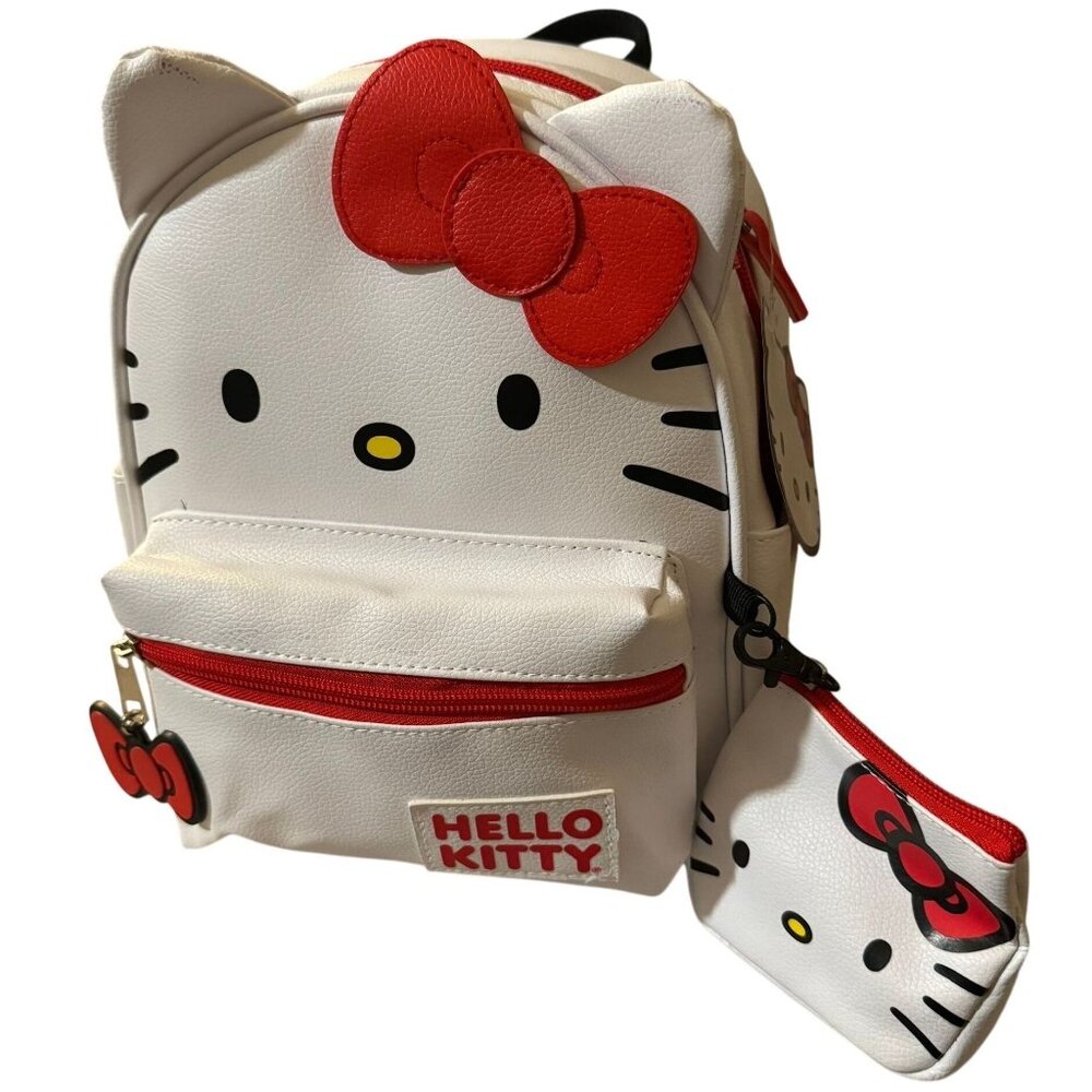 Hello Kitty Girls Bag White Red Faux Leather Mini Backpack With Coin Purse NWT
